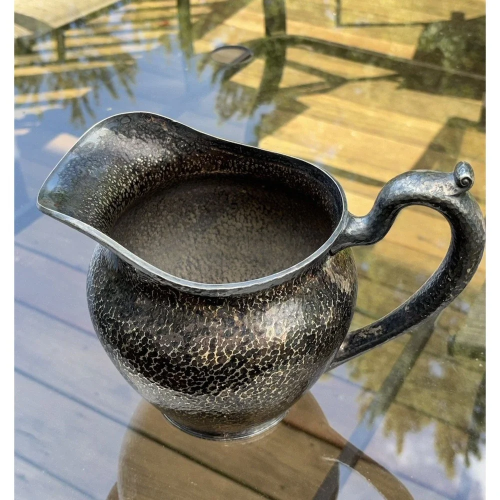 Antique Barbour Silver Co BSCEP Hammered Pitcher 05173 Dark Patina Arts Crafts